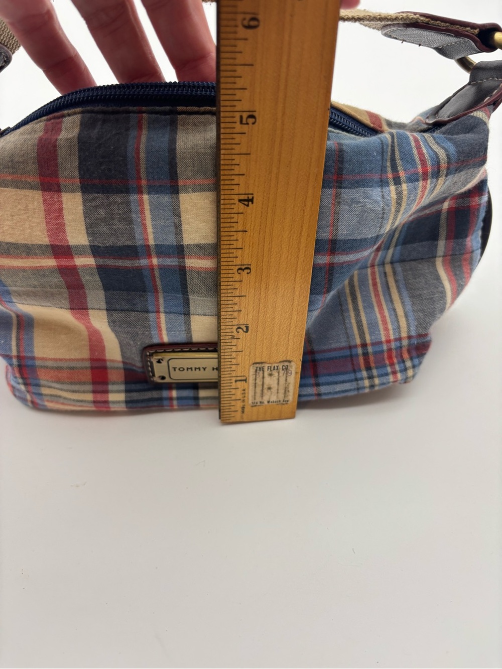 Tommy Hilfiger vintage Y2K era Plaid Canvas mini purse- Navy Red Cream - Picture 8 of 9